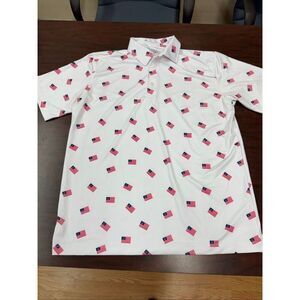 Bald Head Blue White American Flag with Golf Cart Mens White Albatross Polo- Med
